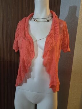 Sweet Kizz Orange Crochet Cardigan Small Boho Lightweight Y2K [1464]
